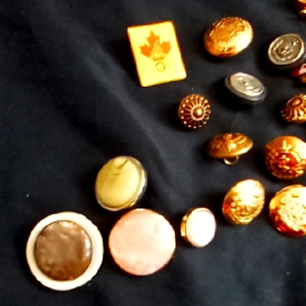 Vintage Button Collection with Gold and Black Accents And Buttons Army Kind
